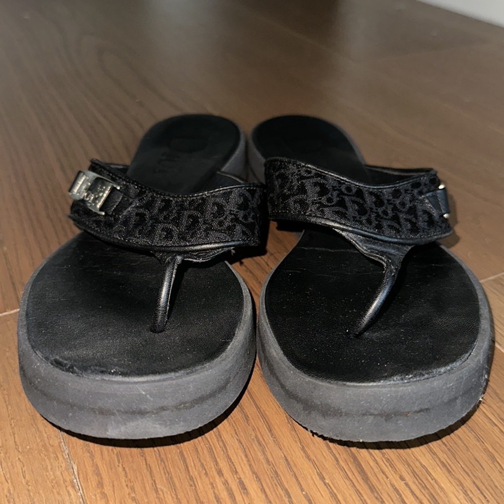 Christian Dior Diorissmo Black Logo Platform Flip Flops Flop Sandals - Picture 5 of 17